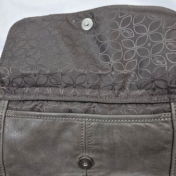 Fossil Hanover Leather Smoke Hued Crossbody Messenger Tote Bag Shoulder Purse - Picture 12 of 15